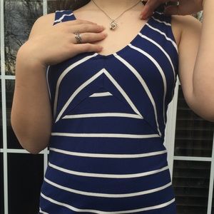 blue and white striped dress